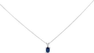 House of Brilliance 14K Gold 6x4MM Oval Shaped Gemstone Solitaire Pendant Necklace in Blue Sapphire | White at Nordstrom