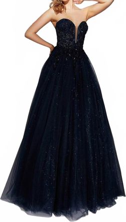 Alyce Paris Glitter Plunge Ballgown In Midnight