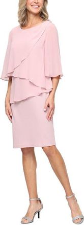 S.L. Fashions Tiered Glitter Chiffon Sheath Dress in Blush at Nordstrom, Size 10