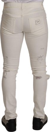 Dolce & Gabbana White Tattered Skinny Cotton Men Denim Jeans Elastane Clothing