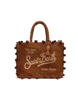 MC2 Saint Barth Rectangular Woven Rafia Tote with Decorative Beads