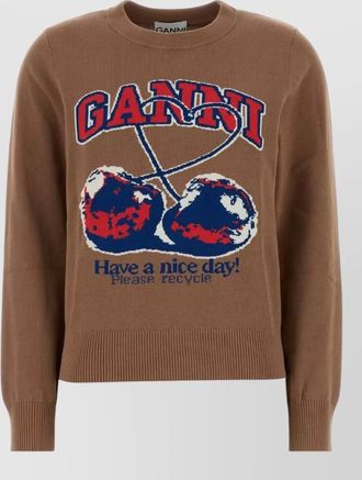 Ganni organic cotton cherry-print crewneck sweater