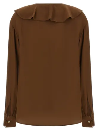 Max Mara Ruffled Silk Cr&ecirc;pe Blouse - Brown