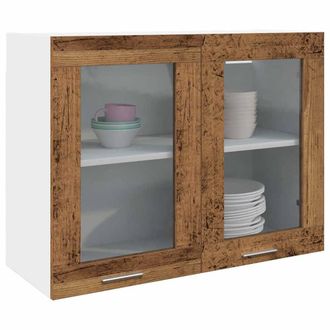 Berkfield Home Hanging Glass Cabinet Lyon Old Wood 80x31x60 cm Engineered Wood in Brown | Size: 80 x 31 x 60 cm