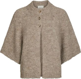 Neo Noir Benuta Fluffy Knit Cardigan - Dames - Vesten - Beige - S - Wol - Truien & Vesten