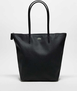 Lacoste Borsa shopper nera con scritta e logo-Nero