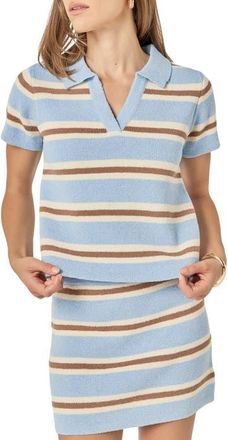 English Factory Striped Polo in Powder Blue/brown at Nordstrom, Size X-Small