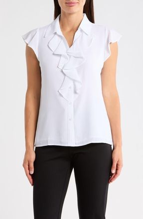 Calvin Klein Ruffle Woven Top in White at Nordstrom Rack, Size X-Large