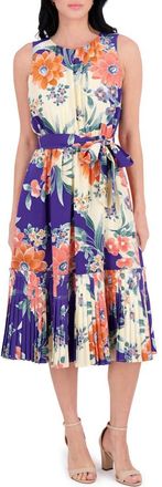 Kensie Sleeveless Print Midi Dress in Ivory Multi at Nordstrom Rack, Size 16