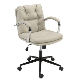 Macabane Silla de oficina con ruedas de cuero acolchado beige y respaldo cuadra
