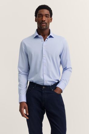 Bugatti Langarmhemd BUGATTI Modern Fit, Herren, Gr. 4XL, Normalgr&ouml;ssen, blau (320, hellblau), 64% Baumwolle, 36% Polyester, unifarben, normal, eckige 2-Knopf-