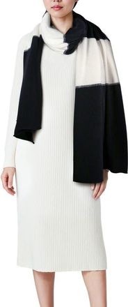 Portolano Cashmere color block wrap with lurex in Black/natural White at Nordstrom