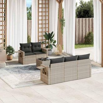 vidaXL Vidaxl - Set De Sof&aacute;s De Jard&iacute;n 6 Pzas Y Cojines Rat&aacute;n Sint&eacute;tico Gris