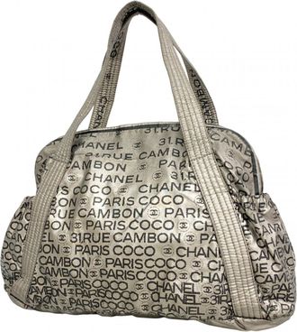 Chanel Black Gray Nylon Tote Bag (Pre-Owned)