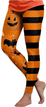 Generic Halloween Leggings Womens Pumpkin Ghost Skull Scary Print High Elasticated Waistband Costume Leggings Ankle Elastic Tights Full Length Fancy Pant in P