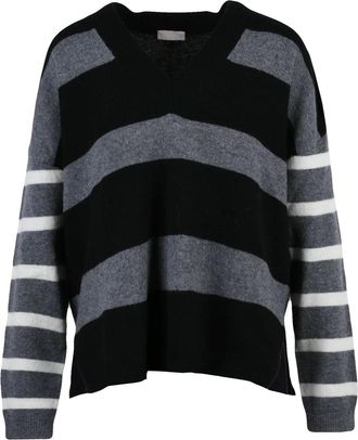 Liu Jo V-Neck Pullover In Multicolore Stripes With Relaxed Fit