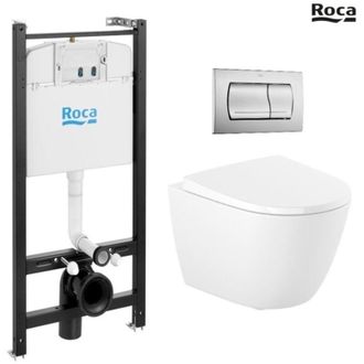 Roca Roca - Bastidor Active Pack Cisterna Empotrada Y Pulsador Pvc Cromo Mate Con Inodoro Suspendido Rimless Ona Blanco