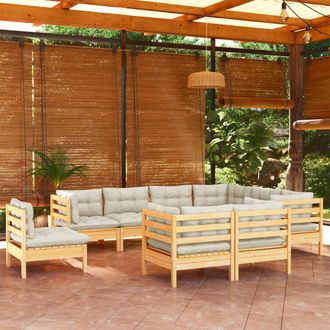vidaXL Muebles De Jard&iacute;n 9 Pzas Y Cojines Madera Maciza De Pino Crema Vidaxl
