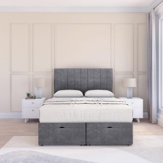 Sloomy Kansas Coniston Fabric Ottoman Bed End Opening With Sprung Memory Mattress & 26 Inch strut Headboard in Dark Grey | Size: Super King