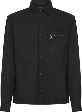 Ermenegildo Zegna Overhemden, Heren, Zwart, L, Wol, Zwarte wollen overhemd met drukknopen