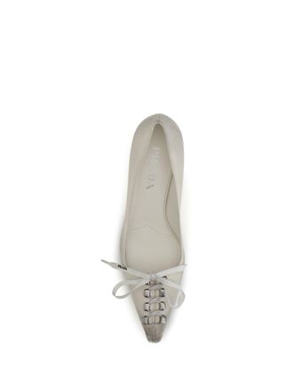 Prada Lace-Up Antique-Finish Leather Pumps - Beige