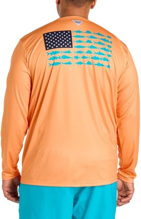 Columbia Big & Tall Terminal Tackle PFG Fish Flag Long-Sleeve T-Shirt in Bright Nectar at Nordstrom, Size 5X Big