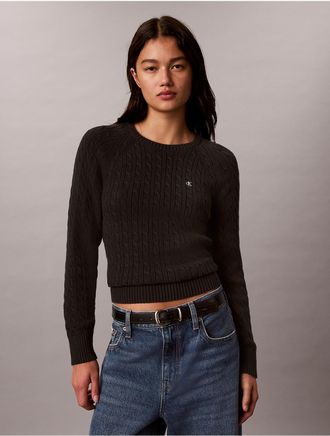 Calvin Klein Jeans Calvin Klein Womens Cable Knit Crewneck Sweater - Black - XL