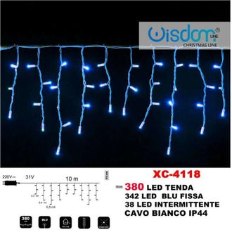 Trade Shop Trade Shop - Tenda Luminosa Natalizia 380 Led Luce Blu Fissa + Intermittente Ip44 Xc-4118