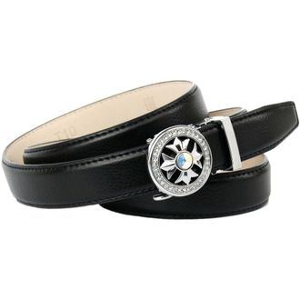 Anthoni Crown Lederg&uuml;rtel ANTHONI CROWN, Damen, Gr. 85, schwarz, Leder, unifarben, G&uuml;rtel Lederg&uuml;rtel, mit filigraner silberfarbener Schliesse, mit Glitzersteinen