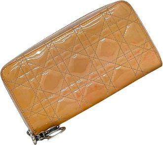 Dior Beige Orange Patent Leather Leather Long Wallet (Bi-Fold) (Pre-Owned)