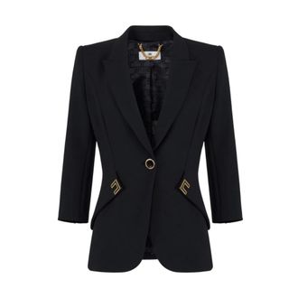 Elisabetta Franchi Blazers, female, Black, Size: 2XS Double-Layer Stretch Cr&ecirc;pe Jacket