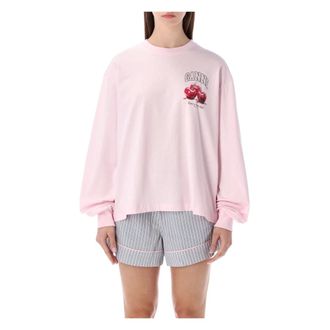 Ganni Long Sleeve Tops, female, Pink, Size: S LS Tee Cherry