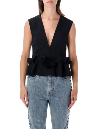 Rotate Flower Deep V-Neck Peplum Tank Top