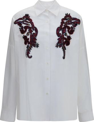 Dries Van Noten Womens Shirt Beaded Detail White Cotton