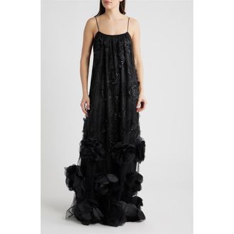 Delfi Ivy Beaded Floral Sleeveless Gown in Black at Nordstrom, Size X-Small
