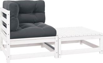 vidaXL Set De Muebles De Jard&iacute;n 2 Pzas Con Cojines Madera Pino Blanco Vidaxl