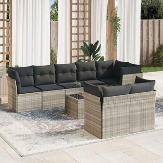 vidaXL Set Muebles Jard&iacute;n 9 Pzas Y Cojines Rat&aacute;n Sint&eacute;tico Gris Claro Vidaxl