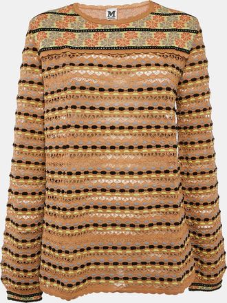 M Missoni Beige/multicolor Patterned Knit Long Sleeve Top
