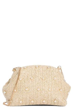 Olga Berg Kaia Studded Woven Clutch in Natural at Nordstrom
