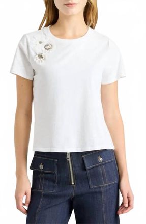 Cinq &agrave; Sept Crunchy Flower Shrunken Tee In White