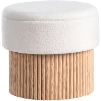 Beliani Beliani - Storage Pouffe Boucle Seat Wooden Base Round Footstool Occasional Table Off White Richey