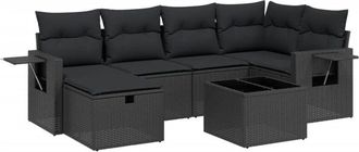vidaXL Set De Comedor De Jard&iacute;n 7 Pzas Y Cojines Rat&aacute;n Sint&eacute;tico Negro Vidaxl