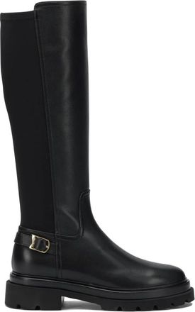 Santoni Leren Stretch Laarzen met Gesp - Dames - Hoge Laarzen - Zwart - 39 EU - Leer - Schoenen