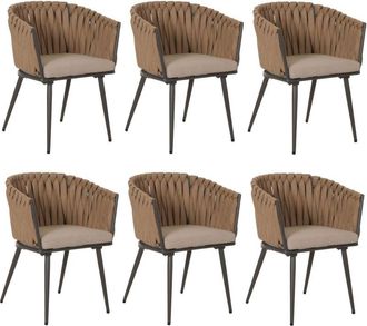 Hhg Juego De 6 Silla De Comedor De Aluminio Hhg 418, Reposabrazos De Silla De Interior, Tejido De Cuerda De Olefina Cuerda, Antracita Coj&iacute;n Gris Oscuro