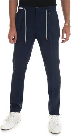 Paoloni Stretch Chino met Strikkoord - Heren - Slim Fit Broeken - Blauw - XL - Wol - Broeken