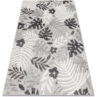 RugsX Rugsx - Alfombra Estructural Botanic 65245 Hojas De Monstera Tejido Plano En El Balc&oacute;n, Terraza - Gris Grey 137x190 Cm