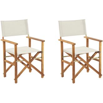Beliani Conjunto De 2 Sillas De Jard&iacute;n De Tela Blanco Crema Madera De Acacia Clara Plegable Director Cine