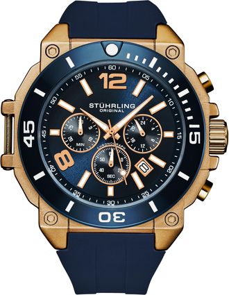 St&uuml;hrling Mens Spectra 4054 Japanese Quartz Chronograph 50mm - Blue Stainless Steel - One Size