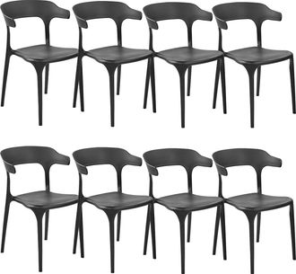 Beliani Conjunto De 8 Sillas Polipropileno Resistente Interior Exterior Negro Gubbio