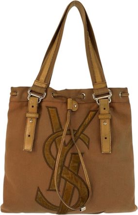 Saint Laurent Brown Canvas Handbag Tote Bag (Pre-Owned)